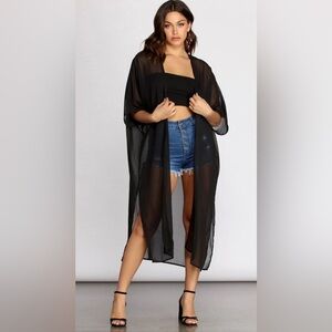 Windsor Black Layered In Style Sheer Chiffon Kimono Duster | Size S